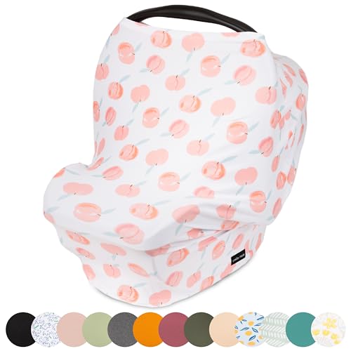 Image of Breathable Nursing Cover Up and Car Seat Cover for Babies Simka Rose - Breastfeeding Cover for Baby Boy & Girl - Adjustable Stretchy Infant Carseat Canopy Carrier Cover for Summer - Must Have Registry