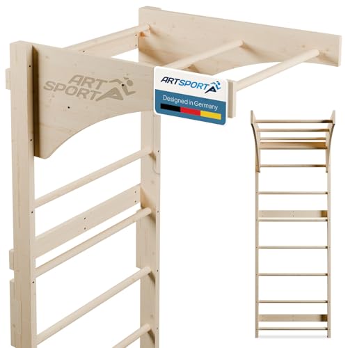 ArtSport Espalier pour Adultes - Structure d'escalade d'intérieur en Bois - Barre de Traction & Musculation - Fixation au Mur - Mur de grimpe - Couleur Naturelle