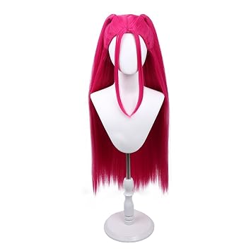 Kids Hot Pink Wig Girls Long Rose Red Straight Wig with Bangs for Child Heat Resistant Synthetic Wigs with Wigs Cap