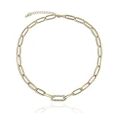 Gold Choker Necklaces for Women, Chunky Gold Chain Link Necklaces, Dainty Chain Link Necklaces with Pearls, 90s Rhinestones Link Chain Choker, Trendy for Jewelry, Gift for Women Girls (Rhinestones)