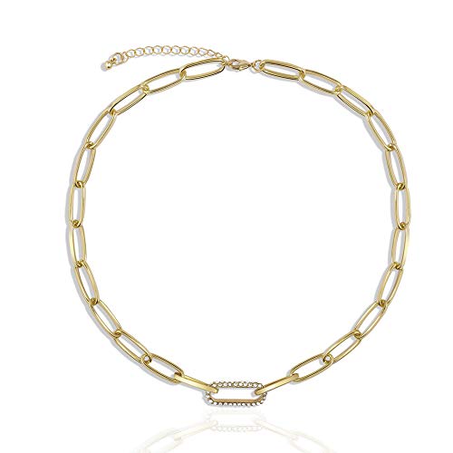 Gold Choker Necklaces for Women, Chunky Gold Chain Link Necklaces, Dainty Chain Link Necklaces with Pearls, 90s Rhinestones Link Chain Choker, Trendy for Jewelry, Gift for Women Girls (Rhinestones)
