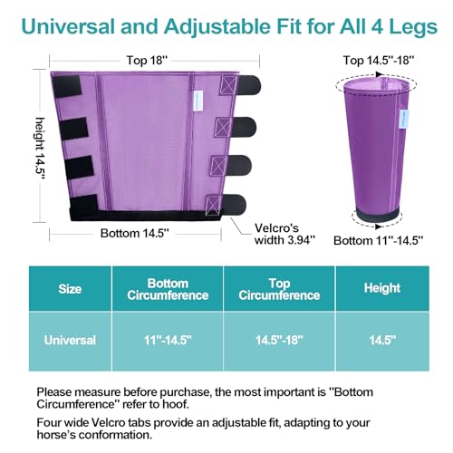 Image of Mesh Horse Fly Boots Set of 4, Loose Fitting Leggings for Horses, Reduce Stressful Stomping, Breathable Adjustable and Universal Fit for 4 Legs, Reliable Stay Put (Purple)