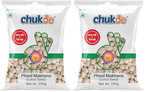 Image of Chukde - Phool Makhana 250 Gram With Panjabi Tadka Seasoning - Fox Nuts - Lotus Seeds - Low Calorie, Rich in Protein & Antioxidants - Snacks - Ideal for Sabzi, Kheer, Pilaf, and Curries. (Pack of 2)