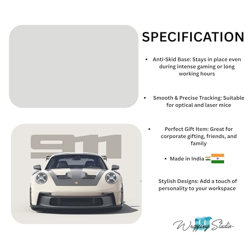 Image of WRAPPING STUDIO Premium Sports Car Mouse Pad for PC and Laptop, 24x20 cm, Anti-Slip, Smooth Surface, Marvel Design, Perfect for Office, Home & Gaming