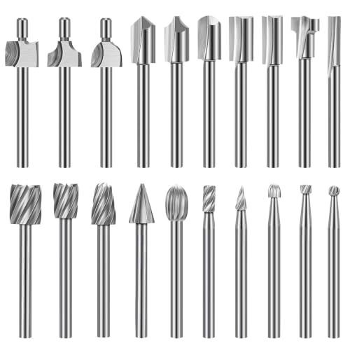 20 PCS Bohrer Set HSS hohe Härte Rotary Holzschnitzerei Fräser Set mit 1/8 (3mm) Schaft Router Bits DIY Gravur Werkzeuge für Holzbearbeitung Bohren Trimmen (geeignet für Rotary Tool)