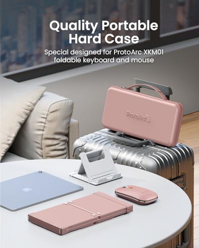 Image of ProtoArc XKM01 Full-Size Foldable Keyboard Mouse Combo for Travel - Pink | 105-key keyboard, slim mouse, hard case and phone stand; 3-device Bluetooth & 2.4G switching, for travel office use
