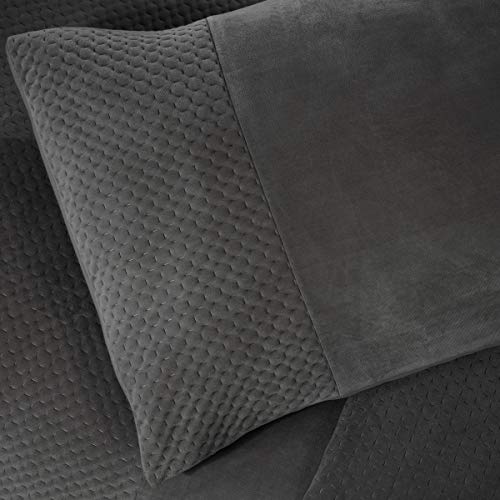 Sleepdown Pinsonic Grijs velours geometrische paneelband, super zacht, gezellig, luxe dekbedovertrek, doorgestikte… - Image 4