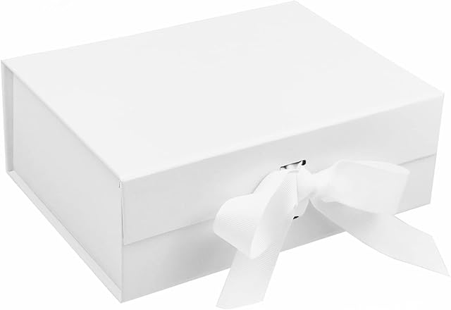 White Magnetic Gift Boxes with Lids, 265x190x80 mm Large Gift Boxes for Presents, Luxury Sturdy Foldable Cardboard Box with Ribbon, Magnetic Closure (Pack of 1)