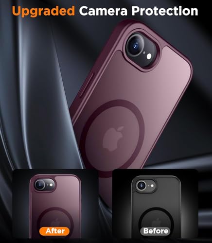 Image of Elzzi Magnetic for iPhone 16e /17e Case (Compatible with MagSafe)(Military Grade Drop Protection) Slim Translucent Matte Shockproof with Anti-Fingerprint Phone Case,Wine Red