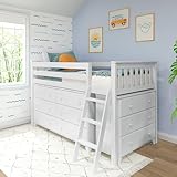 Max & Lily Low Loft Bed, Twin Bed Frame For Kids With 3 Drawer and 6 Drawer Dressers, White