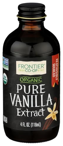 Frontier Organic Vanilla Extract, 4-Ounce Glass Jar, Certified Organic, Buttery Sweet With No Added Sugars