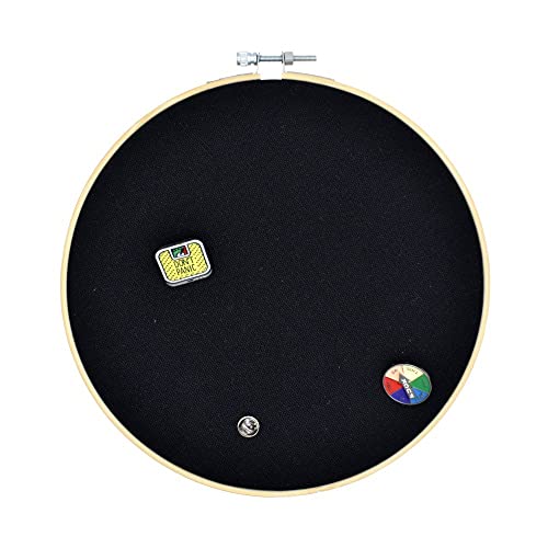 yuanxue Round Badge Brooch Display Wall Hanging Pin Display Glitter Board Jewelry Storage Pin Collection Banner with Bamboo Hoop for Enamel Pins Buttons and Labels (Black-Canvas)