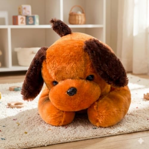 Image of EITHEO Cute Plush Puppy Soft Toy for Kids - White Dog Teddy Bear with Brown Ears, Ultra Soft Stuffed Animal for Birthday Gift, Home Decor, Washable, 25 cm Brown