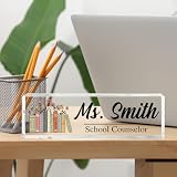 Personalized School Counselor Desk Name Plate - Acrylic Block 2.55' x 8.46', School Psychologist Table Sign for Women, Mental Health Advocate Office Decor Appreciation Gift