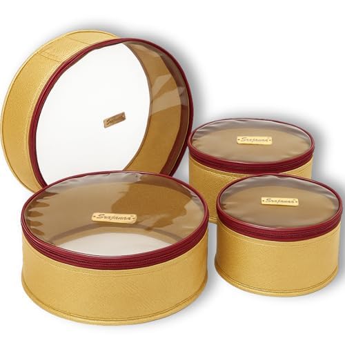 SRAJANAA PVC Round Storage Organizer Box for Lord Krishna Laddu Gopal Dresses (Set of 4) | Transparent Gold Color, 19.1 x 9.9 x 9.9 Cm | Perfect Storage for Ethnic Wear & Accessories-picture-32