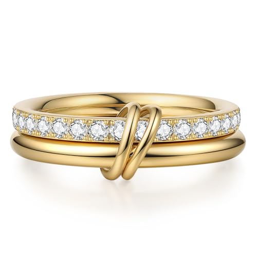 PDWZNBA 18K Gold-plated Stackable Rings for Women Interlocking Ring Gold-Silver Mixed Statement Rings Dainty Fashion Connected Band Thumb Ring Jewelry Gift for Women