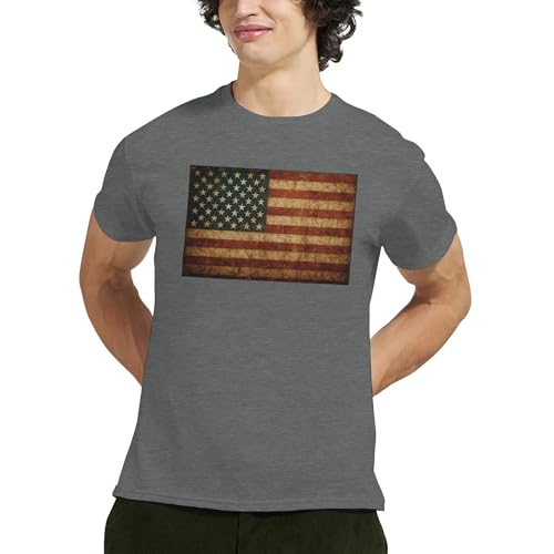 Vintage American Flag Graphic Tee for Men Short Sleeve Crewneck T-Shirt Patriotic Graphic Tops3