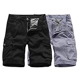 Maiyifu-GJ 2 Pack Men's Lightweight Multi-Pocket Cargo Shorts Summer Casual Hiking Shorts Fashion Loose Athletic Short Pants (Black+Grey,32)