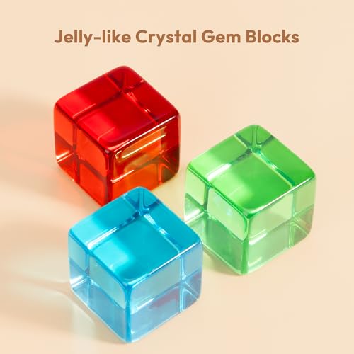 Image of Woodtoe Large Building Blocks for Toddlers, Montessori Stacking Toys for 1 2 3 4 Year Old Baby Boys Girls, No Choking Hazard, Big Acrylic Gem Cubes Rainbow Blocks, STEM Sensory Toy Gifts for Kids 1-3