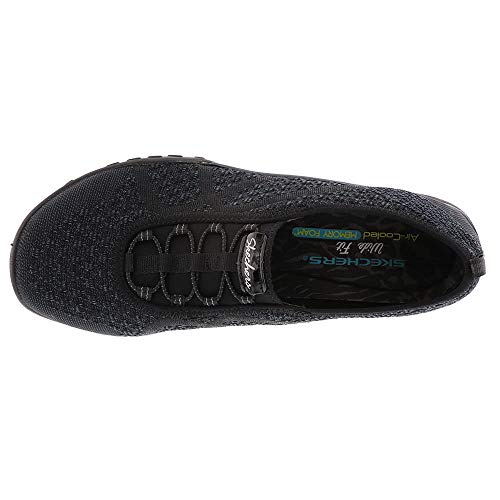 Skechers Women's Relaxed Fit Breathe Easy Fortune-Knit Slip-On Sneaker, Black, 6.5 Wide