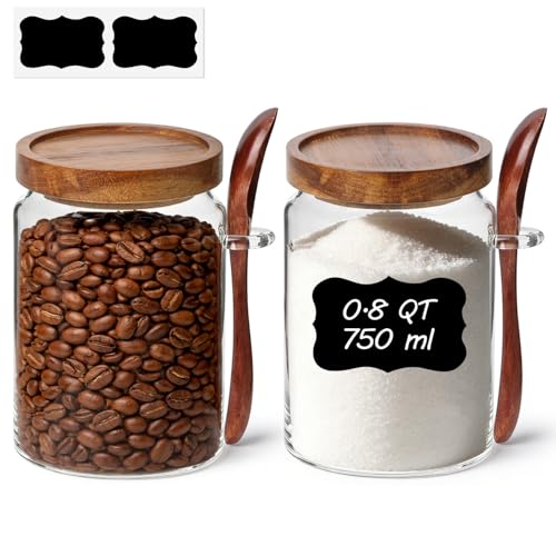 ComSaf of 2(0.8Qt) Glass Coffee Canister, Airtight Coffee Container with Spoon for Coffee Lovers to Store Whole Beans or Grounds, Coffee Jar Organize Coffee Bar & Office Tabletop