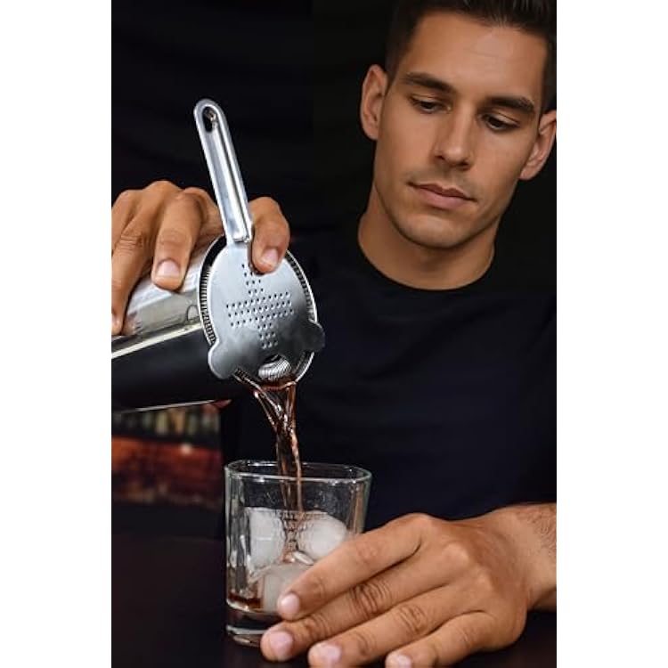Cocktail Strainer Set Stainless Steel Bar Tools with Stirring Spoon - Hawthorne, Julep, Fine-Mesh Sifter for Drinks