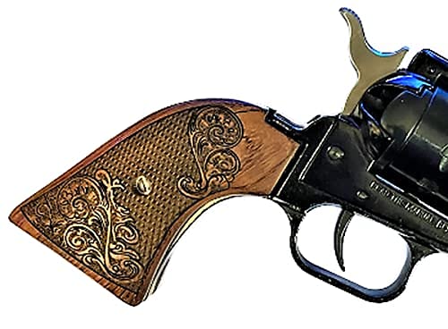 Premium Gun Grips Compatible Replacement Heritage Arms Rough Rider Carved Scroll Rosewood Grips Gold Rush Model .22 & .22 mag
