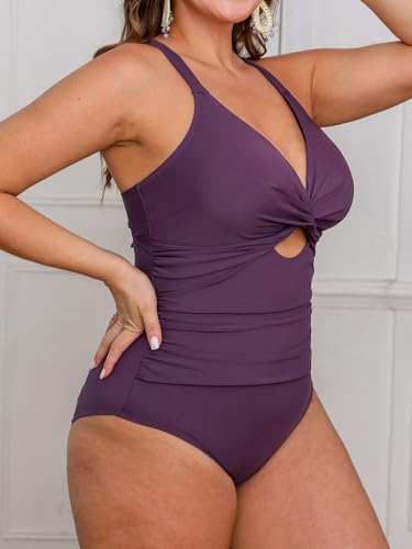 CUPSHE Women's One Piece Swimsuit Plus Size V Neck Bathing Suit Front Wrap Crisscross Back Tie Ruched Cutout Swimwear4