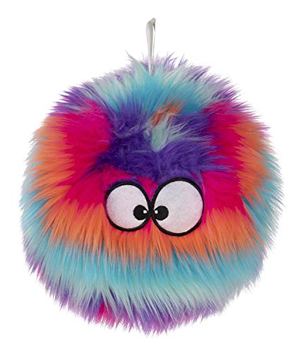 goDog Furballz Squeaky Plush Ball Dog Toy, Chew Guard Technology - Cool Rainbow, Large