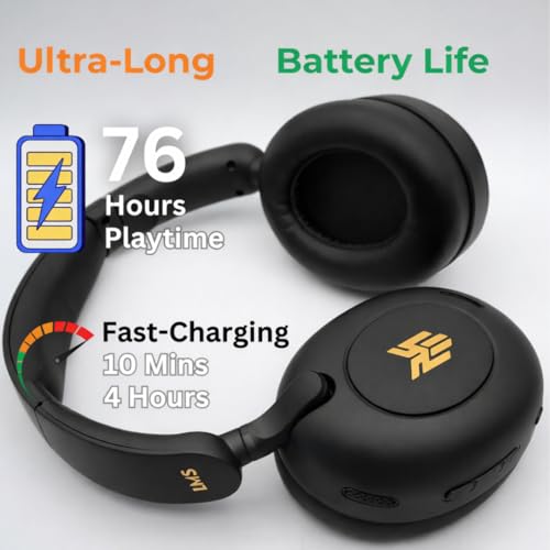 LMS Over Ear Noise Cancelling Headphones Wireless & Wired (Both), Bluetooth Headset With Microphone - USB C Fast Charge and Long Battery Backup - Bluetooth & Wire Supportive Headphone - Image 4