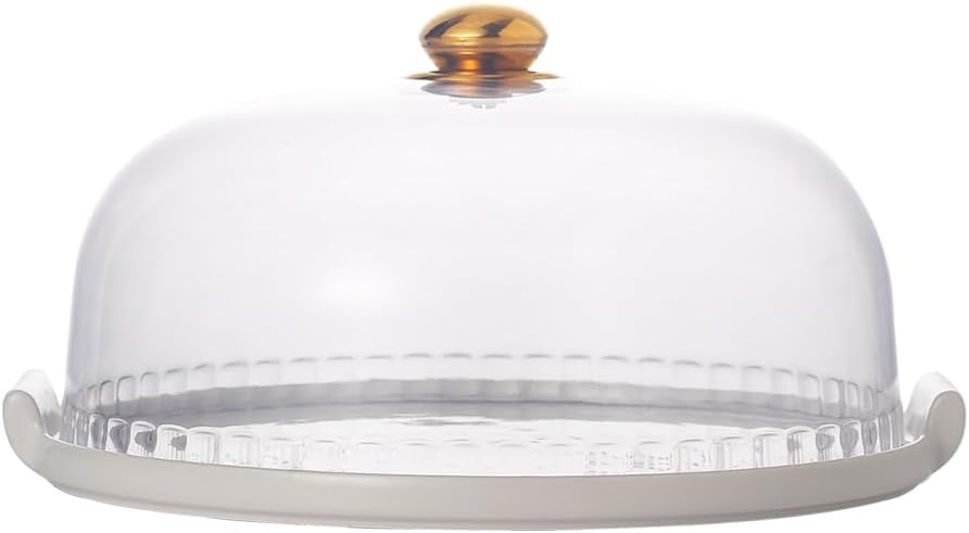 Plastic lid Cake Stand with Lid, Cake Stand with Plastic Dome, Ceramics 11.4-Inch Versatile Dessert Stand, Cake Holder for Birthday/Kitchen/Party/Charcuterie