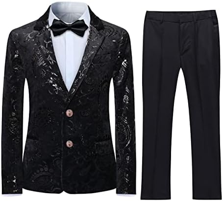 SWOTGdoby Boys Suit Formal Tuexdo Golden Jacquard Slim Fit 2 Pieces Suit Set Jacket Pants for Wedding Prom Party