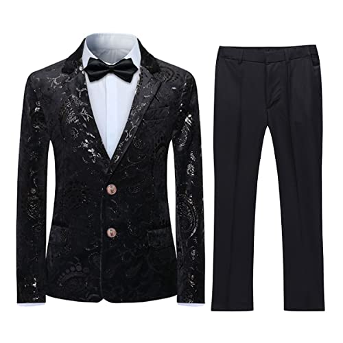 SWOTGdoby Boys Suit Formal Tuexdo Golden Jacquard Slim Fit 2 Pieces Suit Set Jacket Pants for Wedding Prom Party
