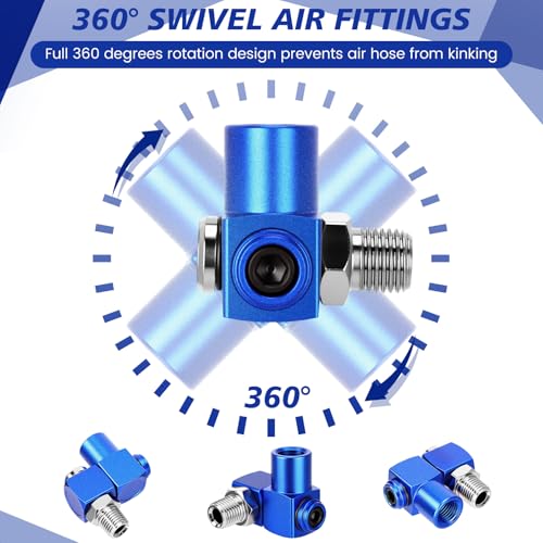 Image of 12 Packs 1 /4 Inch NPT 360 Degree Swivel Air Hose Connectors, Industrial Air Hose Fittings and Portable Compressor Tool Fittings (Blue)