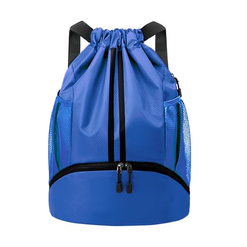 Image of JELUTAR Drawstring Backpack Gym Bag with Shoes Compartment, Blue | Water-Resistant String Backpack for Soccer, Basketball, Swim, Beach Cinch for Women Men, 18 L Large Capacity, Wet Pocket