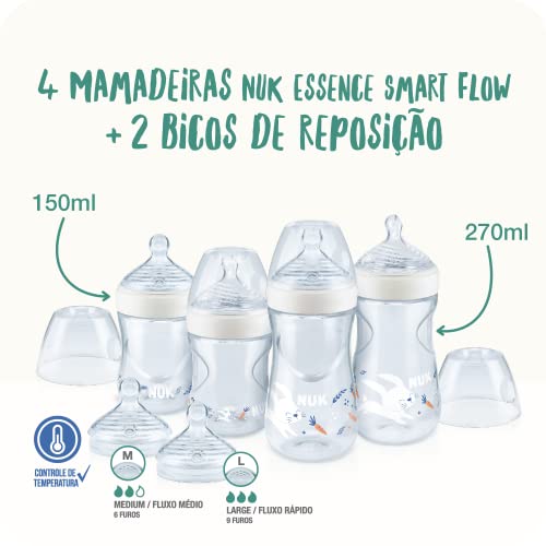 NUK Kit Starter Mamadeiras E Bicos Anticólica Essence Smart Flow 150 E 270Ml - Branco