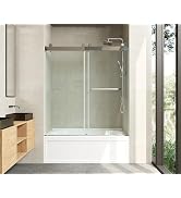 CRISSENSSI Frameless Soft-Close Bathtub Shower Door, 56"-60 "W, 66 "H, 3/8" (10 mm) Clear Tempere...
