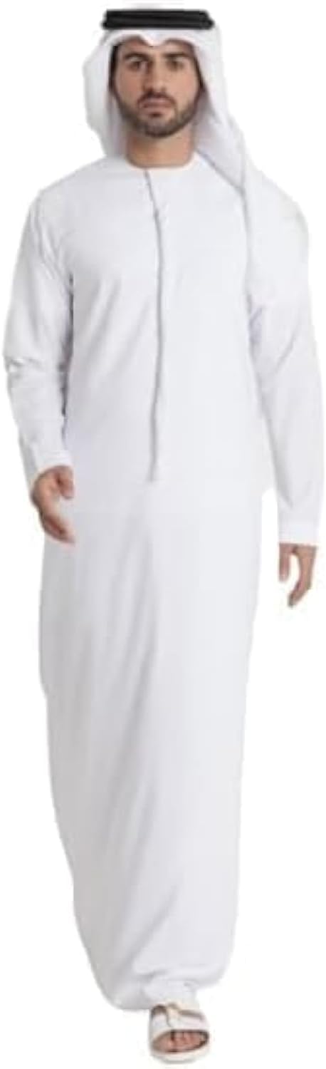 WHITE RAYS Mens Kandoora, Kanthoora, Thobe, Dishdasha, Kandora Arabic Muslim Wear with Long Sleeve Round Neck