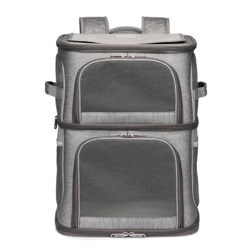 YAKINO 猫 2 匹 キャリー リュック 小型 犬 2段式 ペット ネコ の リュック ペットバッグ 大容量 通気性 旅行/通院/交通機関/災害避難用 (B)