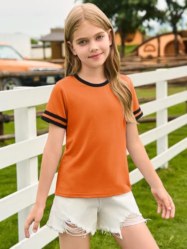Image of Haloumoning Girls Short Sleeve T Shirts Kids Summer Crewneck Color Block Tops Fashion Tees 5-14 Years