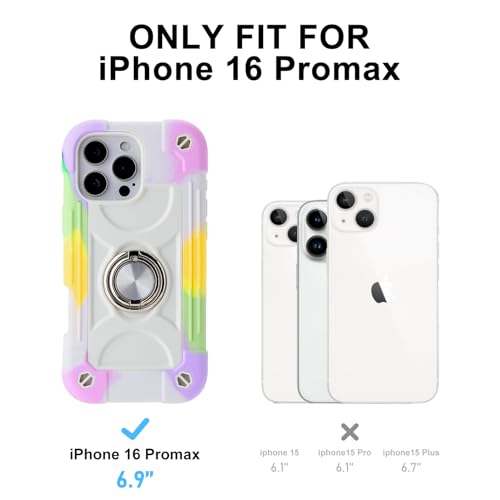 Image of MARKILL Compatible with iPhone with Built-in 360Rotating Ring Stand, Military Grade Drop Protection Full Body Rugged Heavy Duty Case Durable Cover (Rainbow White, iPhone 16 Pro Max 6.9 inch)