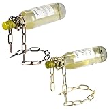 Yomktsvn Floating Wine Holder Novelty Magic Wine Bottle Holder Floating Steel Link Chain Wine Bottle Home Decoration（2PCS Brown and Gold）