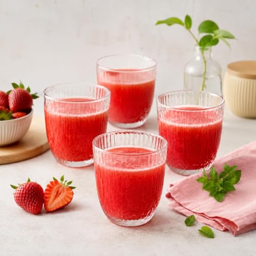 Image of bellemax 300ML Ribbed Drinking Glasses | Premium Clear Juice Glass Tumbler Set | Water, Soft Drinks, Mocktails, Cocktails, Cold Coffee & Beverage Glasses | Home & Kitchen Glassware(Set of 6)