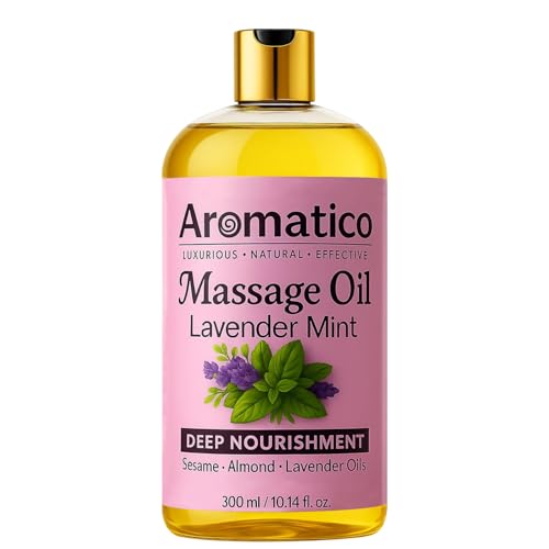 Image of AROMATICO Lavender Mint Massage Oil. Seductive, Sensual Oil for Date Nights -300ml. Intimate, Romantic Massage Oil for Couples. Non-sticky Formula, Natural Ingredients