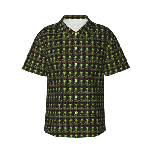 Chemise hawaïenne à manches courtes homme motif extraterrestre vert en coupe droite