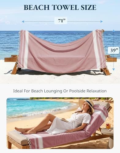 Lane Linen Beach Towel Set of 4, Turkish Beach Towel Set, Pre-Washed Pool Towels, Quick Dry Travel Beach Towel, Extra Large Beach Towels Oversized, 39"x71" - Cashmere Rose — view 3
