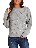Miessial Women's Crewneck Long Sleeve Pearl Sweater Pullover Fashion Ribbed Knit Sweater Jumper Top