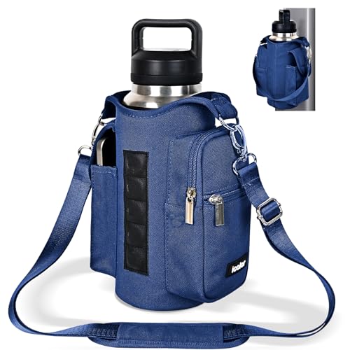 Image of icolor Magnetic Gym Bag Water Bottle Carrier Holder with Phone Pockets & Strap,Nylon Gym Magnetic Bag 5 Built-in Magnets Nylon Gym Accessories Organizer Bottle Pouch Sleeve for Men Women (Navy Blue)