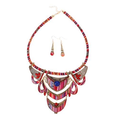Conjunto de collar y pendientes verdes de resina estilo bohemio nacional 7