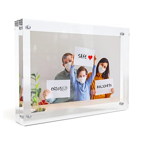 MIRA-K Acrylic Picture Frame 5 x 7 with Magnetic Closure | Crystal Memories | Double Sided Frameless Lucite Photo Frame for Tabletop | Decorative Keepsake Display for Tickets, Postcards and Awards